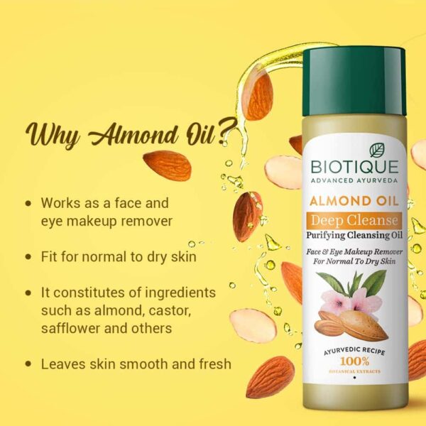 Biotique Almonmd Oil Deep Cleanse Purifying Cleansing Oil Face Eye Makeup Remover For Normal to Dry Skin 120ml 3