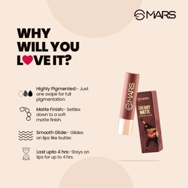 MARS Creamy Matte Long Lasting Lipstick for women 06 Magenta Bhangra Bloom 2