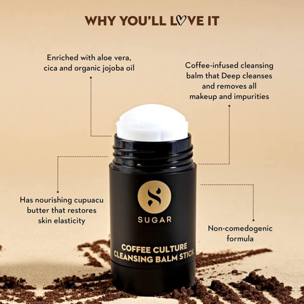 SUGAR Cosmetics Coffee Culture Cleansing Balm Stick Face Cleanser Makeup Remover Vegan Cruelty free All Skin Type 30 gms 4