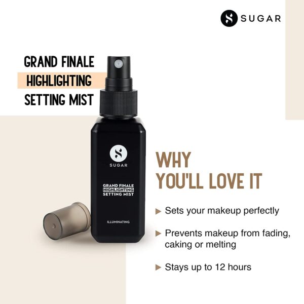 SUGAR Cosmetics Grand Finale Highlighting Setting Mist 50 ml 2 in 1 Setting Mist For Longlasting Makeup and Sun Protection Paraben Free 4