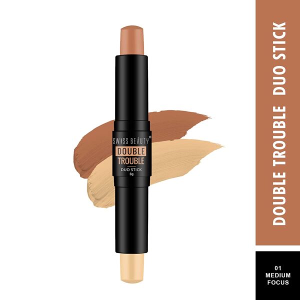 Swiss Beauty Double Highlighter and Contour Stick with Natural Finish Shade Medium Focus 8gm 2