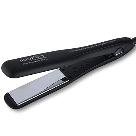 IKONIC PRO TITANIUM SHINE BLACK HAIR STRAIGHTENER WITH PROFESSIONAL PTC AND DUAL CERAMIC HEATERS FOR LONGER THICKER AND AFRO CARIBBEAN HAIR.