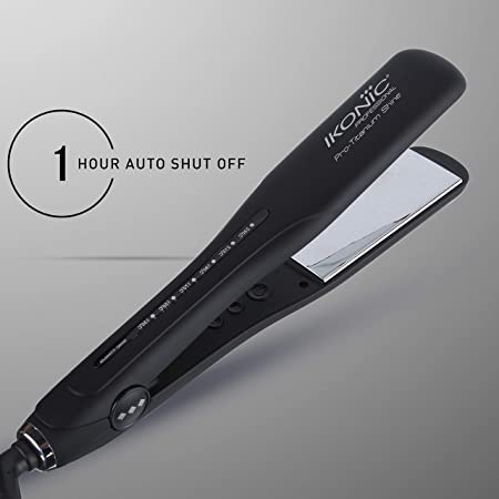 IKONIC PRO TITANIUM SHINE BLACK HAIR STRAIGHTENER WITH PROFESSIONAL PTC AND DUAL CERAMIC HEATERS FOR LONGER THICKER CARIBBEAN HAIR.