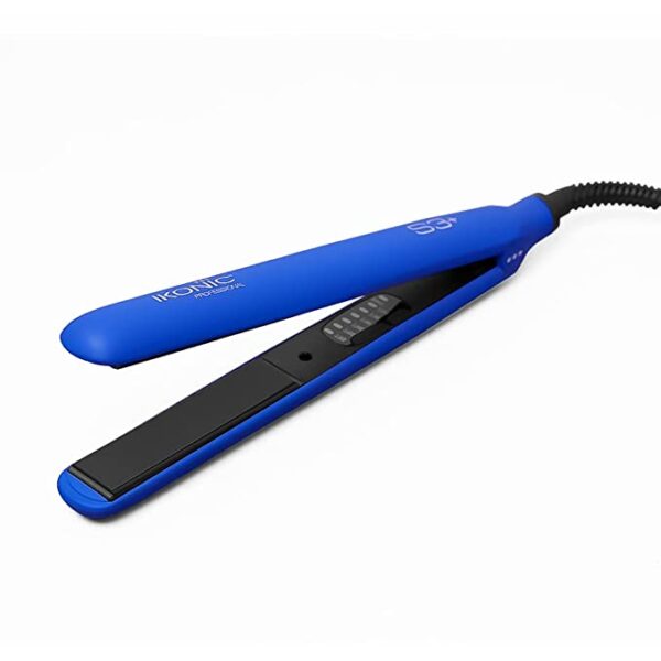IKONIC S3 ALL IN ONE HAIR STRAIGHTENER WITH TOURMALINE CERAMIC PLATES AND NEGATIVE IONS TECHNOLOGY BLUE BLACK. 360° SALON APPROVED ROTATING SWIVEL CORD.