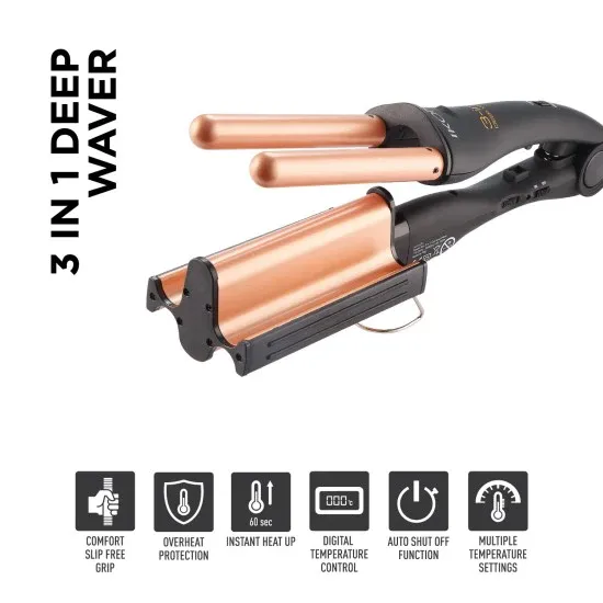 Ikonic 3 in 1 DEEP Waver Black and Rose Gold1