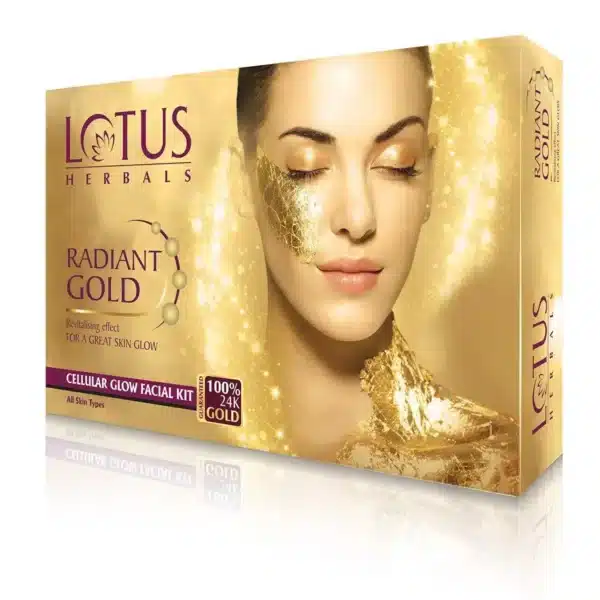 Lotus Radiant Gold Facial Kit for instant glow with 24K Pure Gold Papaya 4 easy steps 148g 4 use