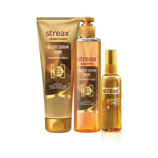 Streax Glossy Serum Shine Shampoo Conditioner with Walnut Hair Serum