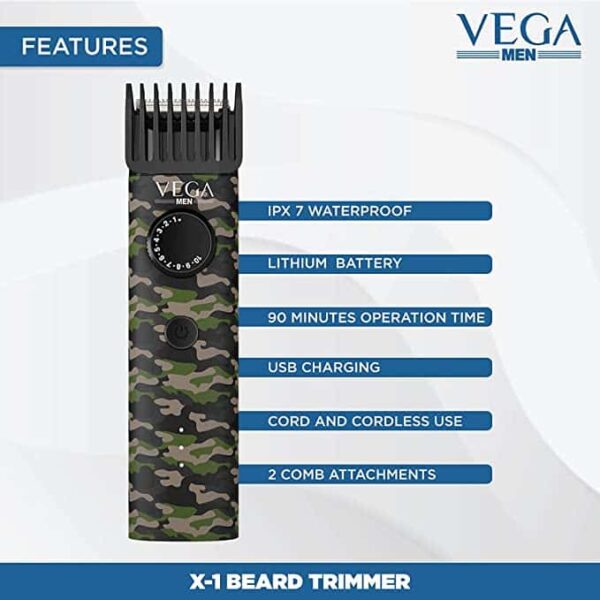 ega Men X1 Beard Trimmer For Men With Quick Charge 90 Mins Run time Waterproof For Cordless Use And 40 Length Settings VHTH 16 Green